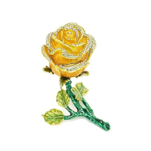 Mini Enamel Rose Hinged Trinket Box Rose Ring Box Small Bling Treasure Box Red Jewelry Box For Proposal Gift Home Décor, Rose Series,Yellow #TOP3