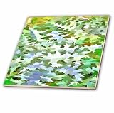 3dRose Foliage Abstract Pop Art in White Green and Powder Blue 12 Inch Ceramic Tile