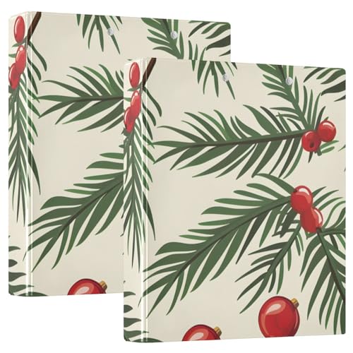 Image of Christmas Tree Branches Balls 3 Ring Binder with 2 Interior Pockets 1.5 inch Binders 3 Ring Heavy Duty Fit 8.5 inch x 11 inch Letter Size for Office School, 2 Pack