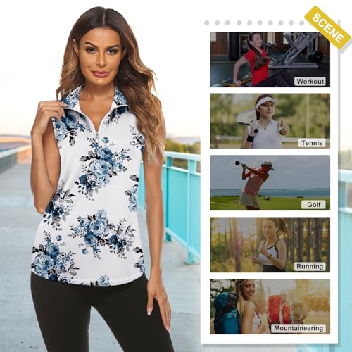 Image of Koscacy Women's Sleeveless Golf Tennis Polo Shirts Zip Up Dry Fit Workout Tank Tops Athletic Shirt