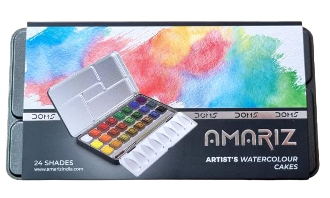 Doms Amariz Artist's Water Colour Cakes 24 Shades| Rich & Vibrant Shades| Specially Designed Metal Box| Free Artist Quality Paint Brush Inside| L-17mm, W-17mm, H-6.5mm| A Gift for Your Loved Ones-image-48