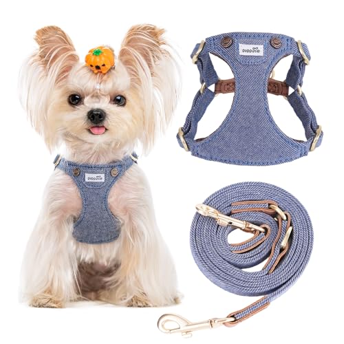 Puppytie No Pull Dog Harness with Multifunction Dog Leash,Soft Adjustable No Choke Escape Proof Pet Harness Vest for Medium Dogs,Denim Light Blue,M
