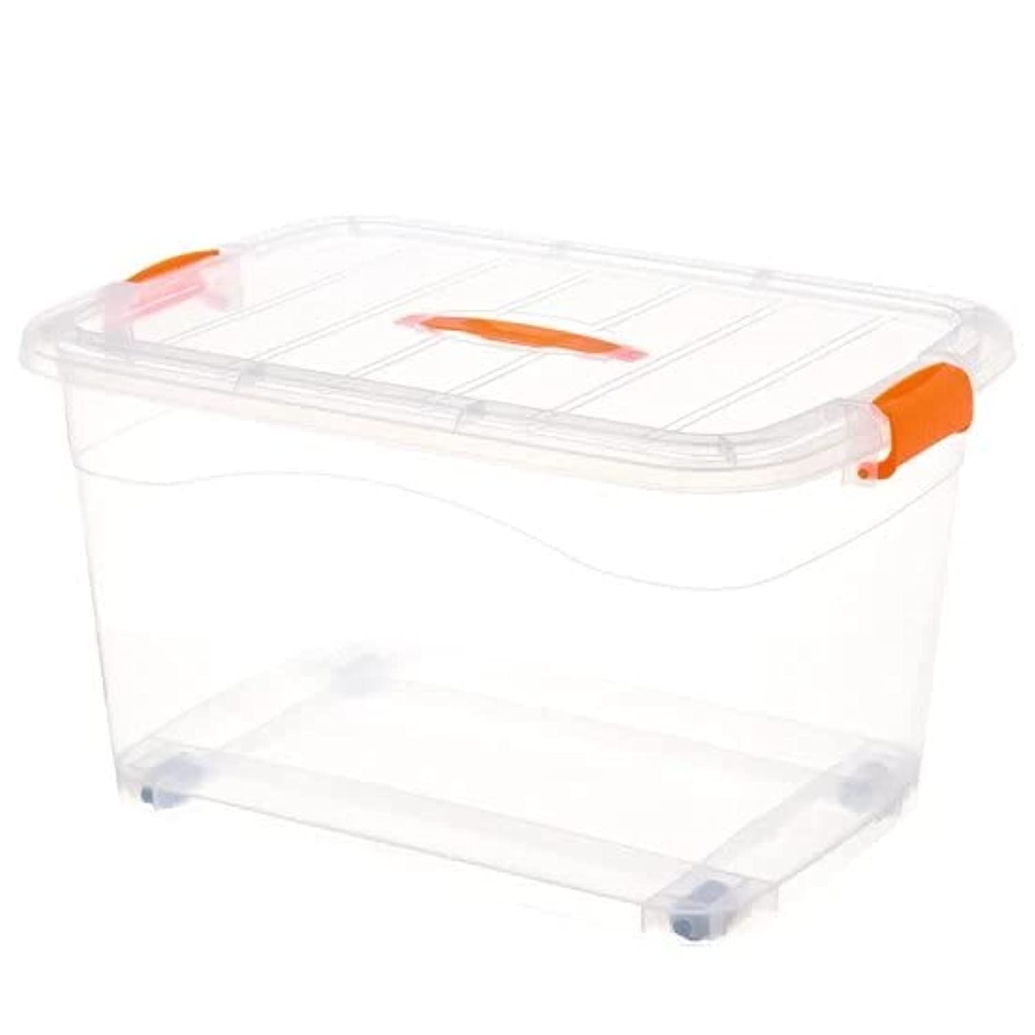 Besto 43 LTR Clear Plastic Storage Box With Wheel & Lid | For Clothes, Toys, Books, Snacks, Shoes and Grocery Storage Box (50x36x26 cm)