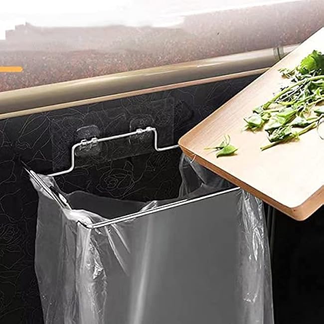 Alipis 2 Sets Kitchen Holders Stainless Rack Garbage Grocery Sink Pantry Hook Shelves Bag Office Steel Simple Storage Reusable Door Room Under Multi-Functional Cabinet Cupboard Practical