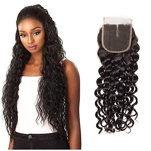 Lace Closure Water Wave 4x4inch Medium Brown Swiss Lace with 12 inch Human Hair Water Wave Hair