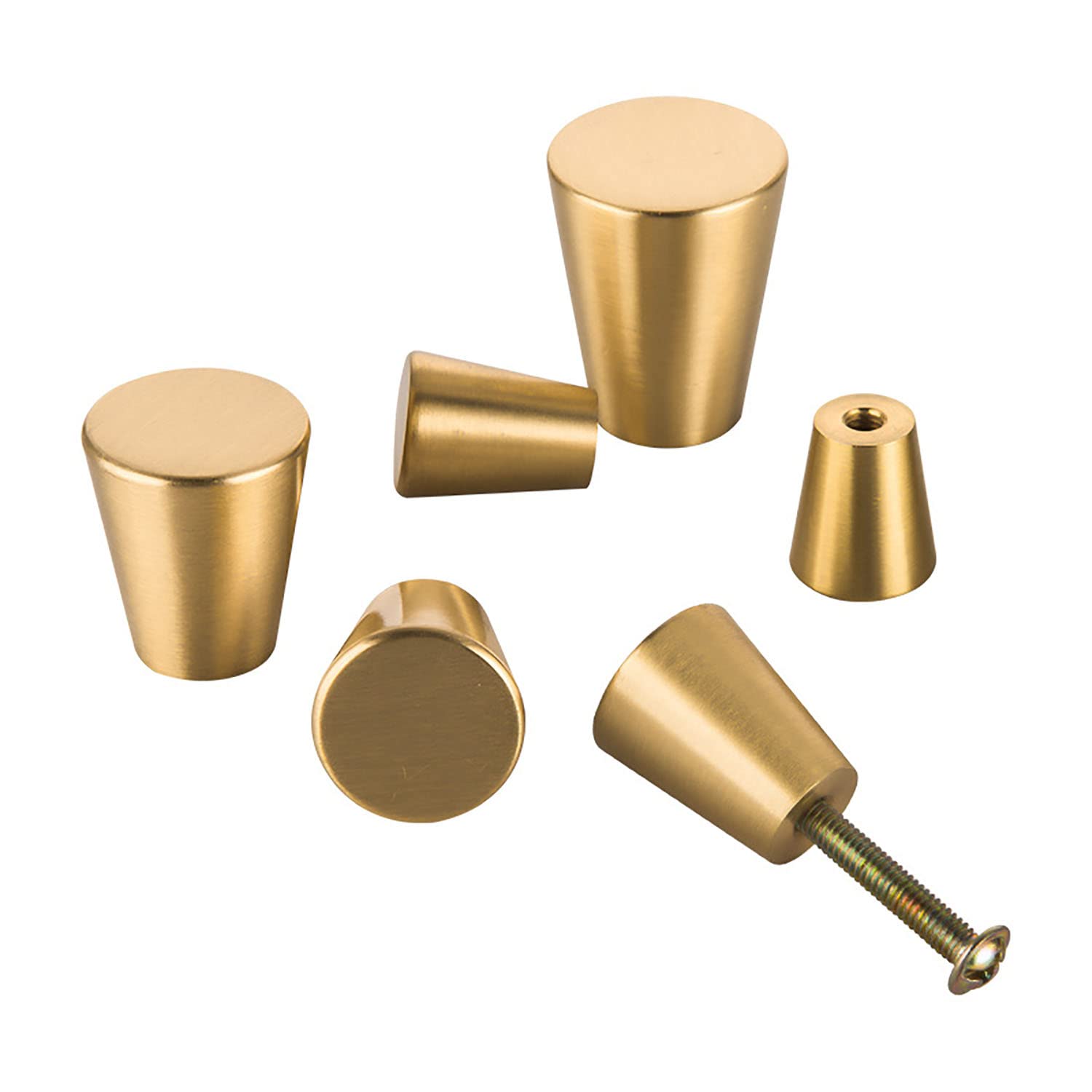 6 Stück Kegel-Schrankknöpfe, Massivem Messing Türknöpfe Zieht, Gold Messing Kabinett Knöpfe, Pull Handle Für Bad Küche Schrank Möbel Home Dcoration (20X25mm)