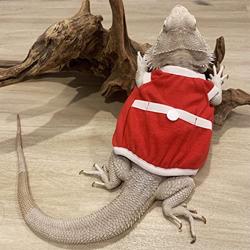 Image of WATFOON Bearded Dragon Clothes Costume Adjustable Reptile Hoodies Apparel Handmade Vest Sleeveless Warm Jacket for Skin Protection Photo Party Lizard Small Animal Gecko Chameleon (XL, Red-White)