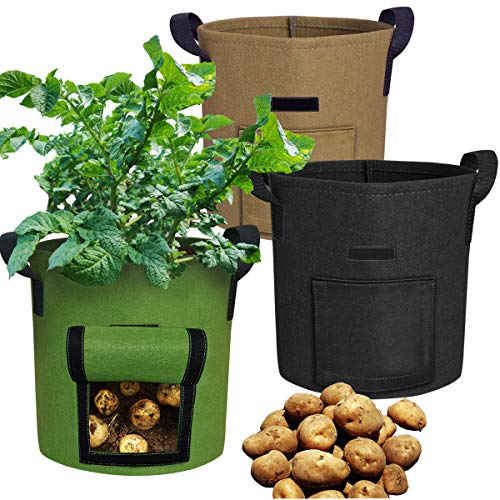 Awinking 3 Packs 10 Gallon Garden Grow Bags with Handles,Water Permeable Nonwoven Fabric Garden Plant Pot for Potato, Eggplant, Vegetable, Pepper, Tomato, Squash, Zucchini, Flower Awinking 3 Packs 10 Gallon Garden Grow Bags with Handles,Water Permeable Nonwoven Fabric Garden Plant Pot for Potato, Eggplant, Vegetable, Pepper, Tomato, Squash, Zucchini, Flower