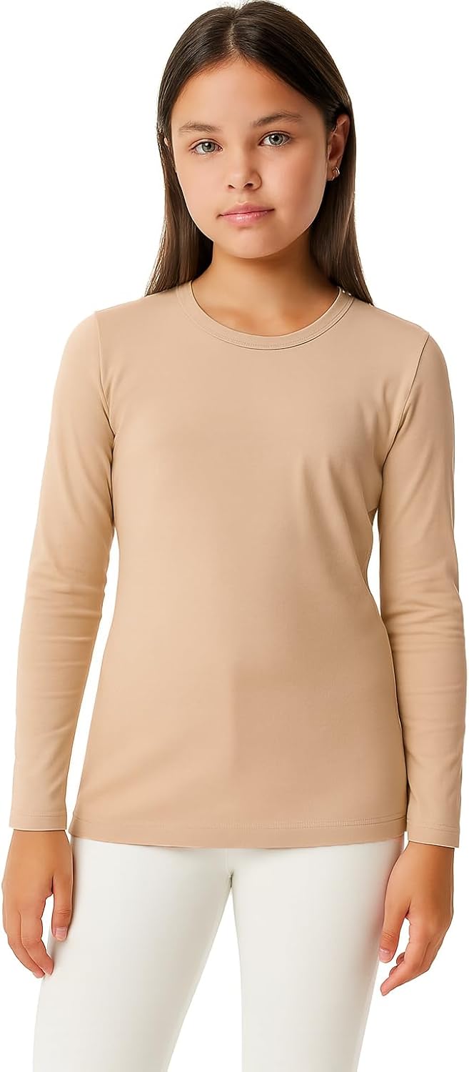 Lilax Girls' Basic Long Sleeve Round Neck Cotton T-Shirt