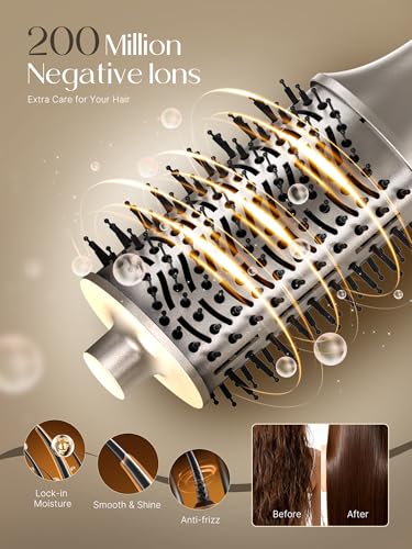 Image of PRITECH One-Step Volumizer Blow Out Brush Dryer,1200W Ionic Daily Styling | 4-in-1 Ionic Hot Air Styler,Fast Drying,Ceramic Anti-Frizz Professional Blowout Brush for Women,All Hair Type,Champagne Gold