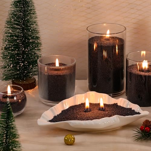 LAMORGIFT 1LB Black Candle Sand- Pearled Candles with Wicks (10 Pcs), Candle Beads, Sand Wax, Candles Unscented for Powder Candle Making, Refill Kit