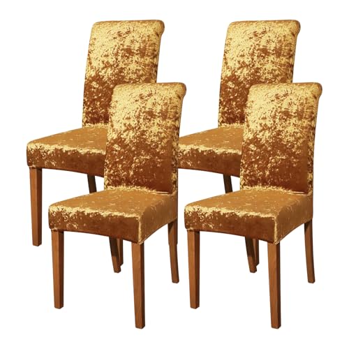 FORCHEER Chair Covers for Dining Chairs Set of 4 Velvet Gold Christmas Decro