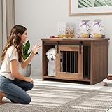 COSTWAY Hundekäfig Möbel, Hundebox für Zuhause, Hundehütte mit Schiebetür, Haustierkäfig aus Metall Holz, Beistelltisch modern, Indoor, für kleine & mittelgroße Hunde, 80 x 60 x 60 cm (Braun)
