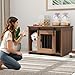 COSTWAY Hundekäfig Möbel, Hundebox für Zuhause, Hundehütte mit Schiebetür, Haustierkäfig aus Metall Holz, Beistelltisch modern, Indoor, für kleine & mittelgroße Hunde, 80 x 60 x 60 cm (Braun)