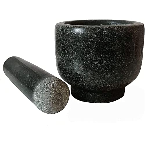 SWIMXL Heavy Duty Large Mortar and Pestle Set, Hand Carved from Natural Granite, Make Fresh Guacamole, Salsa, Pesto, Stone Grinder Bowl, Herb Crusher, Spice Grinder, Black
