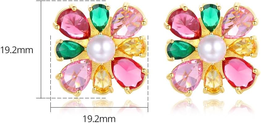 14K Gold Pink Moissanite Earrings for Women, Pear/Heart Cut Colorful Flower Studs, French Romantic Style Wedding & Valentine’s Day
