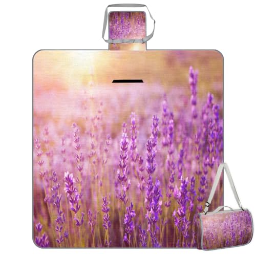 Shimoshe Picnic Blankets 57”x 59”, Sunshine Lavender Waterproof Sandproof Picnic Mat Lightweight Foldable Beach Blanket for Camping Park Grass Beach Outdoor Blanket