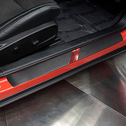 LEXLEY 3D Hash Mark For Dodge 2010-2023 Challenger Carbon Fiber Style Leather Door Sill Protector Anti-Dirty Scuff Plate Cover Guard Sills Protector Trim,Welcome Pedal Protect 2PCS -RED