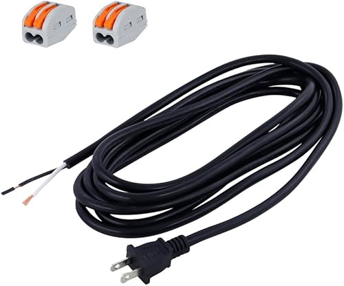 Cable de alimentación de CA de repuesto de 12 pies, cable de extremo abierto polarizado de 16 AWG, 13 A, 1625 W, reemplaza los viejos cables de