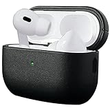 amesoba™ Egg Leather Case for AirPods Pro2 第2世代用 【USB-Cケース対応】 本革 レザーケース 耐衝撃 保護ケース (Black)