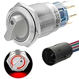 ZJWZJH Rotary Switch 3 Position 12V-24VDC/AC 19mm 3/4' RED LED Light Latching Selection Switch 5Amp DPDT 2NO 2NC On-Off-On UL Certification