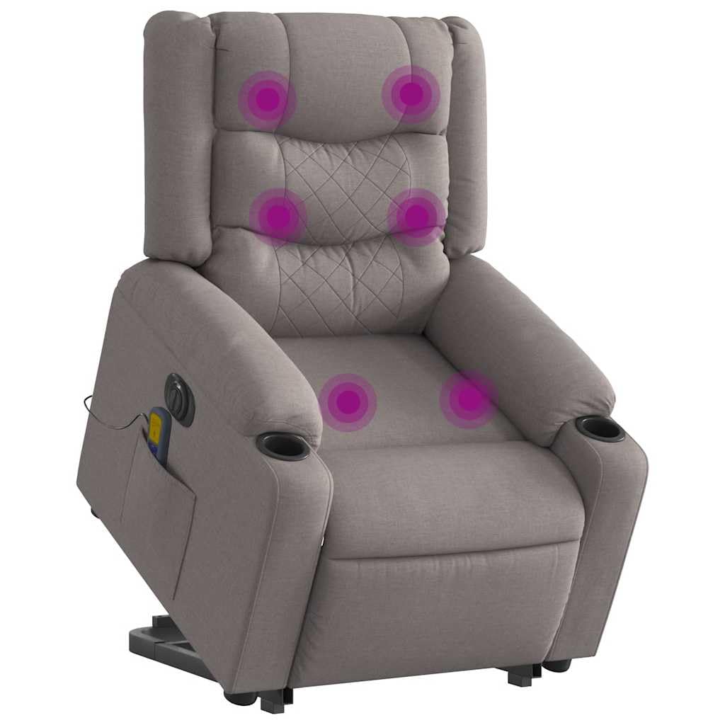 Sillón de masaje eléctrico con ayuda para levantarse, funda de tela topo, masaje vibratorio de 6 puntos, función reclinable eléctrica, reposabrazos acolchados, sillón de relax para sala de