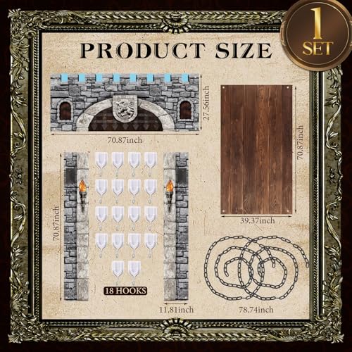 Image of Jingmore 6 Pcs 70 Inch 3D Medieval Party Decorations Medieval Castle Door Cover Castle Backdrop Enchanted Entrance Ground Stereo Chain Decorations Door Windows Props Banner Pirate Vampire Party