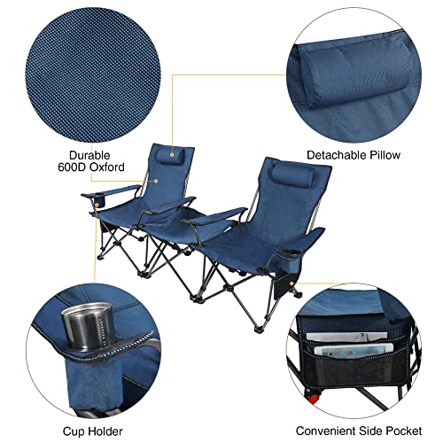 Redcamp Double Folding Camping Chair With Detachable Table, Portable Reclining Camp Lawn Chairs With Footrest, Camping Loveseat Chair For Adults, Blue #TOP6