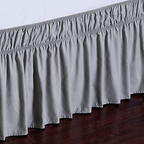 Meila Wrap Around Bed Skirt Three Fabric Sides Elastic Dust Ruffled 16 Inch Tailored Drop,Easy To Install Fade Resistant-Grey, Queen/King #TOP3