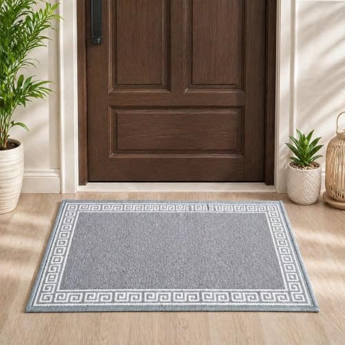 Image of Matz&More Greek Key Border Doormat, Grey and White, Nylon Tufted, Anti-Slip, 40x60 CM, for Entrance, Kitchen and Bedroom