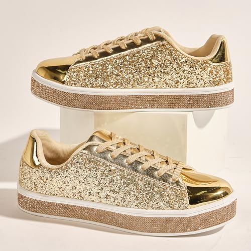 UUBARIS Women's Glitter Tennis Sneakers Neon Dressy Sparkly Sneakers Rhinestone Bling Wedding Bridal Shoes Shiny Sequin Shoes2