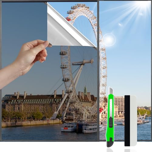 One Way Privacy Window Film,Window Tint for Home Office,Daytime Window Film See Out Not in,Static Cling Reflective Heat Control Sun Blocking Window Privacy Film