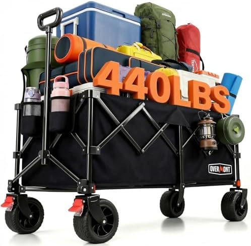 Overmont 46.6" L Extended Collapsible Wagon Cart - 440LBS Heavy D...