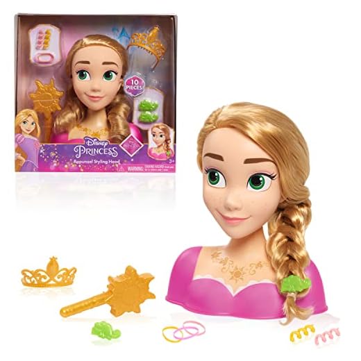 Tête à coiffer Raiponce Princesses Disney, Chevelure Blonde, Coffret de 10 Accessoires, Raiponce, Jouets pour Enfants de 3 Ans et Plus par Just Play