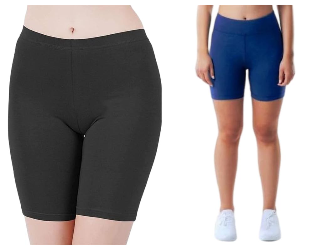 Activewear Stretchable Solid Shorts for Women Girls (Pack of 2)-image-6