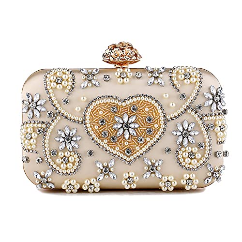 CWYPB Embrague De Lujo, Bolsos De Noche De Diamantes De Cristal para Mujer Bolso De Hombro con Cuentas De Perlas Bolsos De Boda para Teléfono/Dinero/Cosméticos,2