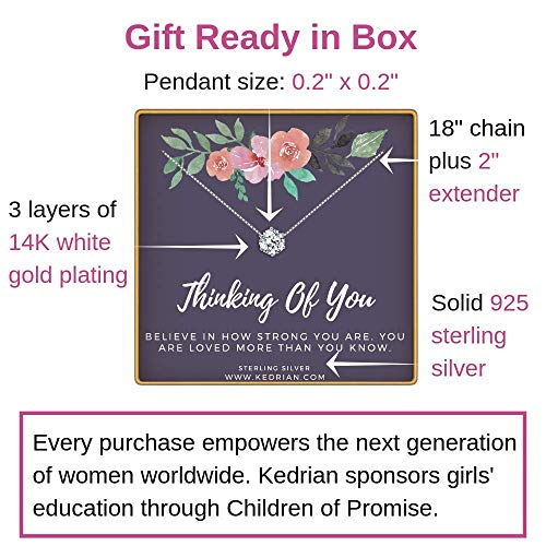 KEDRIAN Thinking Of You Necklace, 925 Sterling Silver, Thinking Of You Gifts For Women,Sympathy Gift Pendant Necklaces, Cancer Gifts For Women, Chemotherapy Gifts, Encouragement Gifts For Women