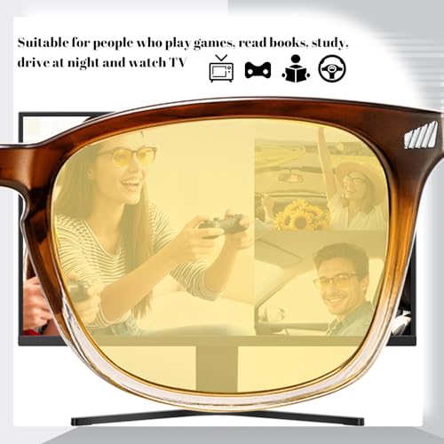 Image of Polarized Sunglasses for Women Men Night Vision Glasses Anti Glare | Yellow Anti Glare UV400 Lens, Lightweight Square Frame, for Day Night Use, Driving, Fishing, Cycling, Traveling