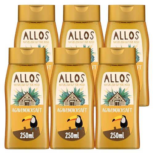 Allos Bio Agavendicksaft | Agavensirup | Süßungsmittel Zuckerersatz | Alternative zu Rohrzucker, Zucker und Ahornsirup | 6 x 250ml