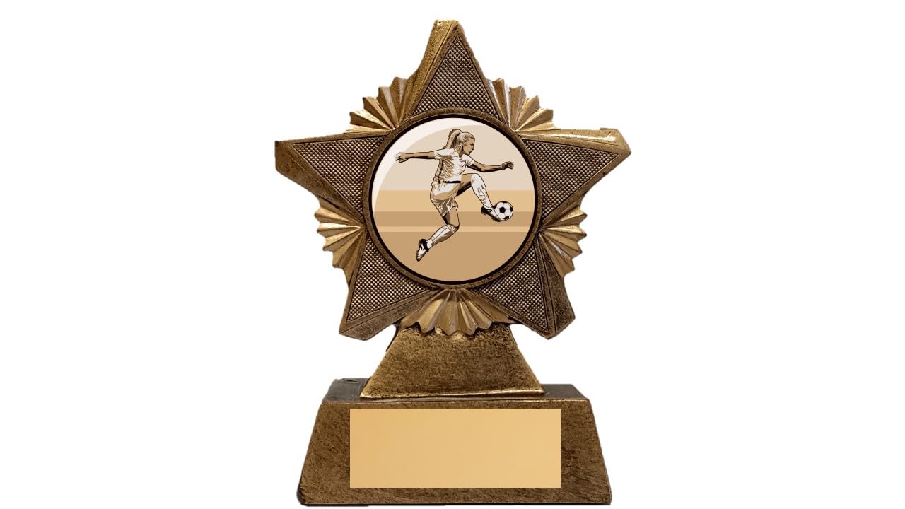Troshow Women's Antique Gold Football Trophy Award Premier Star 150Mm Girl Of The Game Player Of The Match Heavy Resin Free Engraving -Troshow2-Trd-Ag