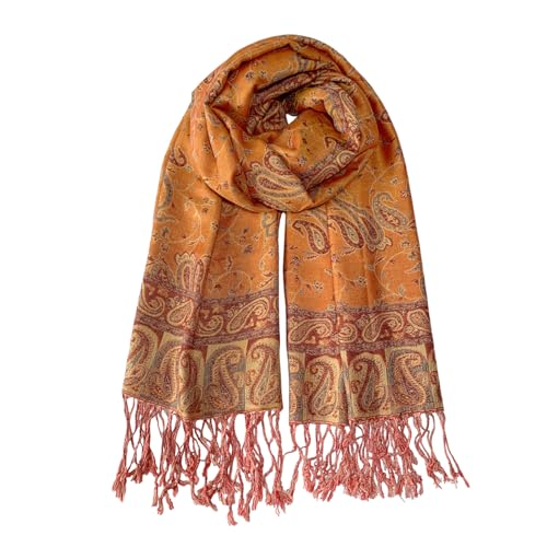 Image of Pashmina Scarf for Women Shawls and Wraps Reversible Paisley Vintage Jacquard Soft Silky Rave Scarves Men