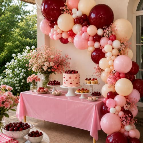 Image of Blue Orchards Soft Pink Plastic Table Cover (Pack of 3 with 20 Glue dots) - 54 inch x 108 inch - Light Pink Disposable Waterproof Tablecloth, Pastel Birthday Party Supplies, Baby or Bridal Shower, Wedding