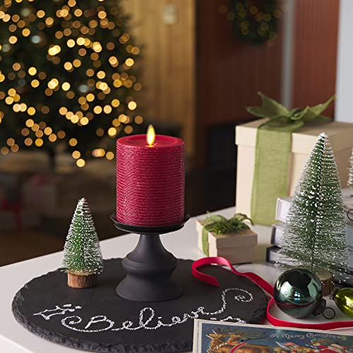 Image of Luminara Realistic Artificial Flame Horizontal Red Metallic Glitter Candle (3 x 4.5-inch) Moving Flame LED Battery Operated Lights - Unscented - Remote Sold Separately
