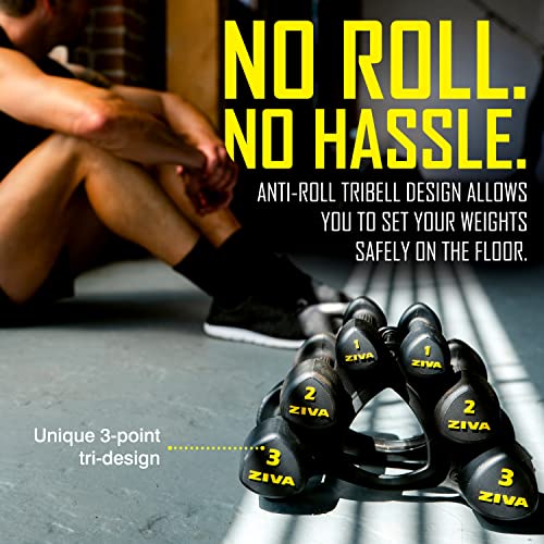 Ziva Virgin Rubber Steel Tribell Dumbbell Pairs - Odorless, Ergonomic Non-Slip Comfort Grip - Exercise Weights For Core And Strength Training - 6Lbs Pairs, Black #TOP2