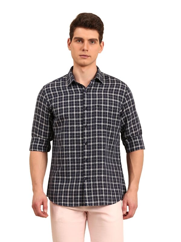 Image of Linen Club Men's Linen Rich Checked Contemporary Fit Full Sleeve Casual Shirt