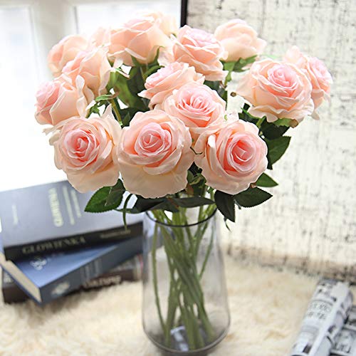 sandweek Premium Artificial Flowers Real Looking Silk Rose Fake Flowers Home Decorations for Bridal Wedding Bouquet Birthday Bunch Hotel Party Garden Floral Decor-Pink
