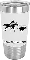 Vista 23 de LaserGram Vaso aislado al vacío de 20 onzas, Cowgirl Roping a Calf, grabado personalizado incluido (piel sintética, gris)