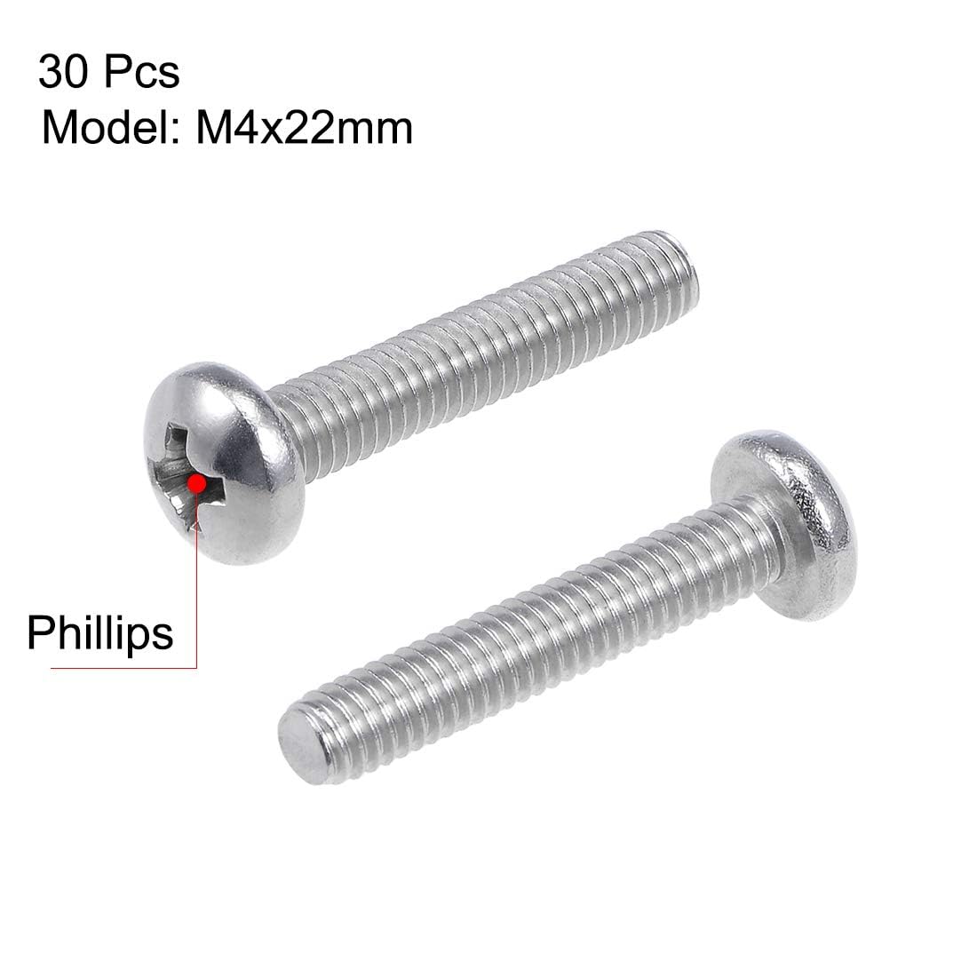 TOP-VIGOR 30Pcs Cross Pan Head Machine Screws, M4x22mm Phillips Round Head Screws Bolts for Machinery Furniture, Car - Image 3