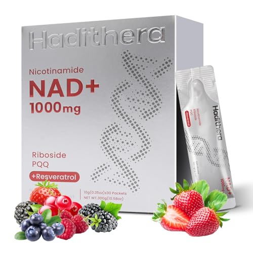 Haditheran NAD Supplement 1000mg Synergistic Blend with Nicotinamide Riboside, PQQ & Resveratrol - Premium Anti-Aging Supplement for Cellular Energy, Mental Clarity and Longevity (30 Packets)