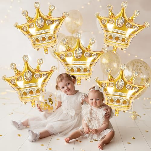Image of 36 Inch Crown Balloons Large Metallic Gold Crown Foil Mylar Balloon Chrome Gold Birthday Decoration for King and Queen Prince Royalty Royal Birthday Wedding Baby Shower Party Decor